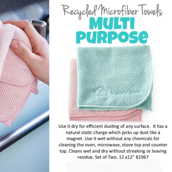 *2 Tupperware Multipurpose Microfiber Kitchen Cleaning Towels Pink & Light Green - Picture 5 of 8